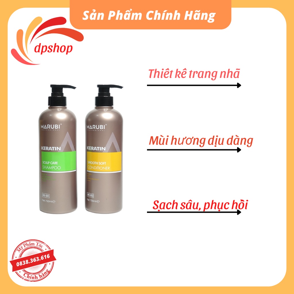 Dầu gội đầu KERATIN MARUBI cặp dầu gội xả phục hồi hư tổn giảm rụng tóc 750ml chính hãng