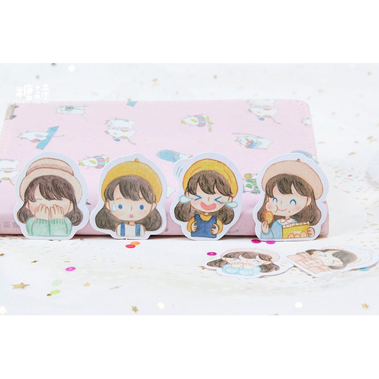 Hộp 45 miếng sticker mẫu cô bé đội nón