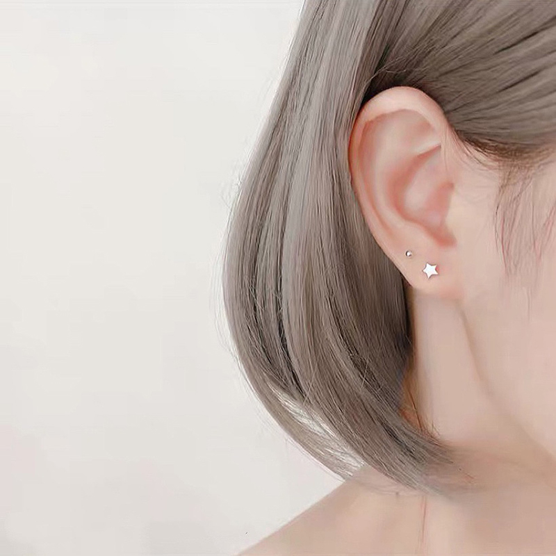 【Jewelry Time】1Pair 100% Sterling S999 Silver Ear Stick Stud Earrings