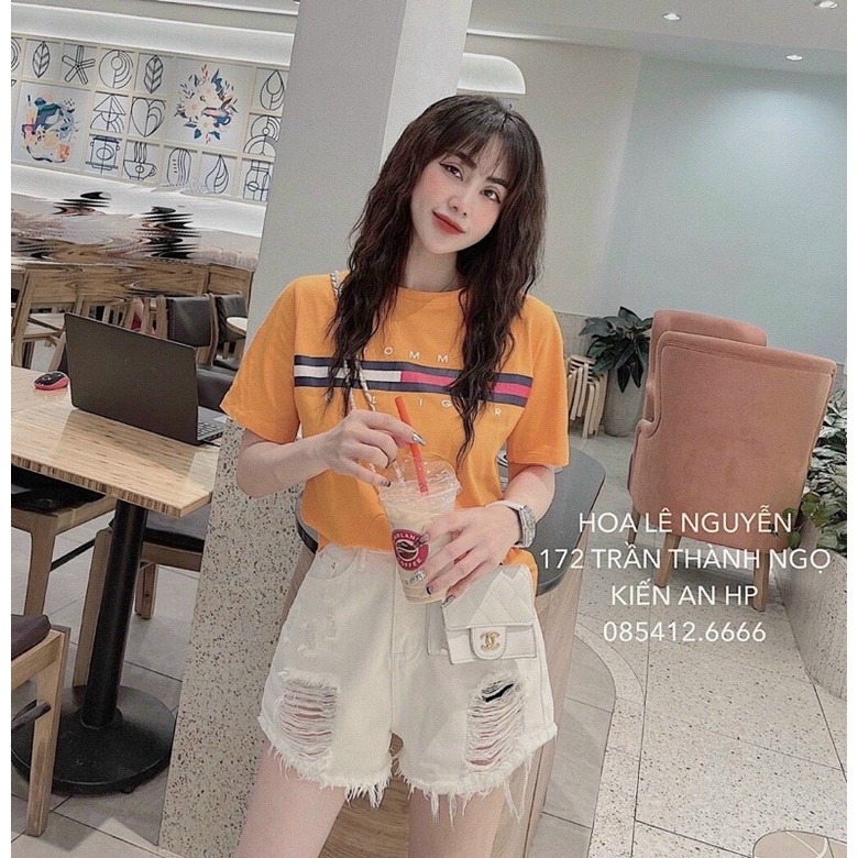 Áo thun nữ chữ TOM dáng rộng, Áo phông nữ dáng dài cổ tròn ngắn tay AT7572 - NhiNhi Shop