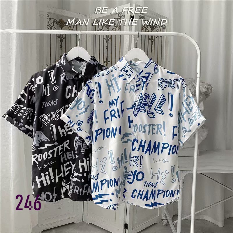 Áo Sơ Mi Nam Nữ Ngắn Tay Cổ Bẻ 246 In Họa Tiết Hi Hello Chất Vải Thoáng Mát  Mẫu Siêu Cute - Hazo