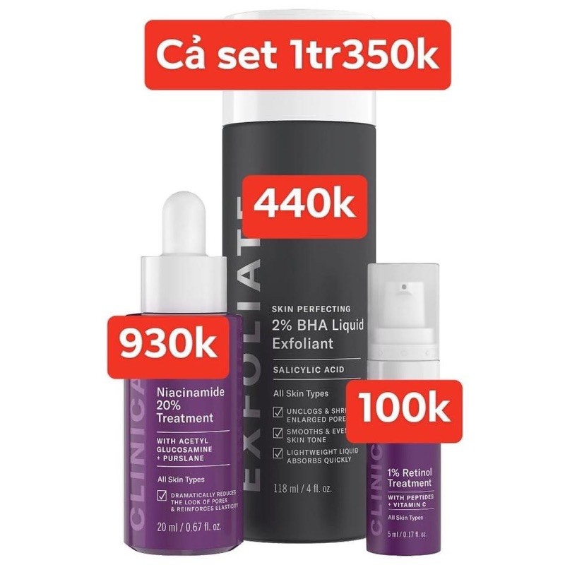 Set dưỡng da Paula’s Choice (BHA, Niacinamide, Retinol)