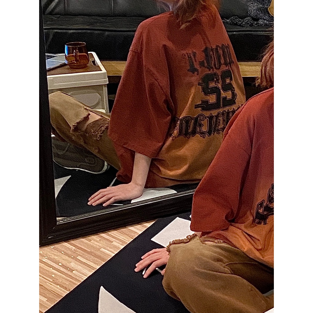 Áo phông nữ rộng cổ điển mỹ oversize dốc hợp thời trang áo phông unisex