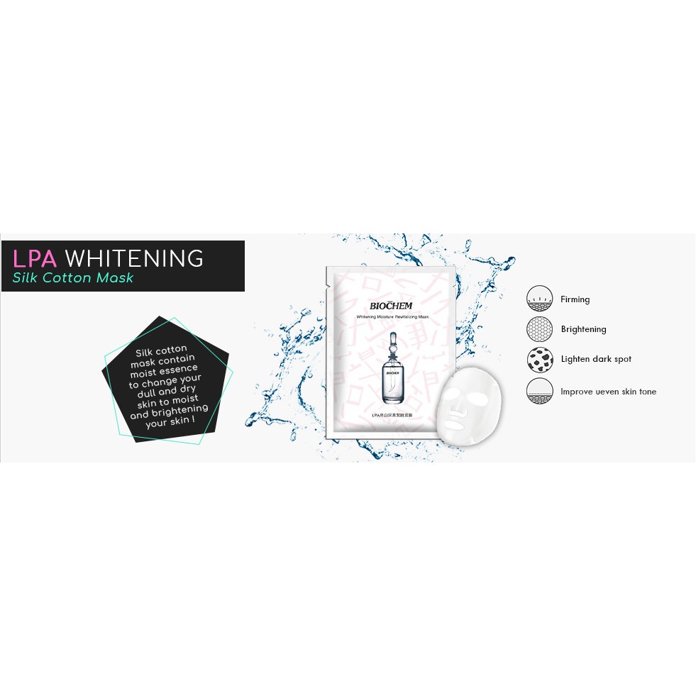 Mặt nạ serum dưỡng trắng cao cấp BIOCHEM LPA Whitening tinh chất Niacinamide 30ml (Hộp 10 miếng)
