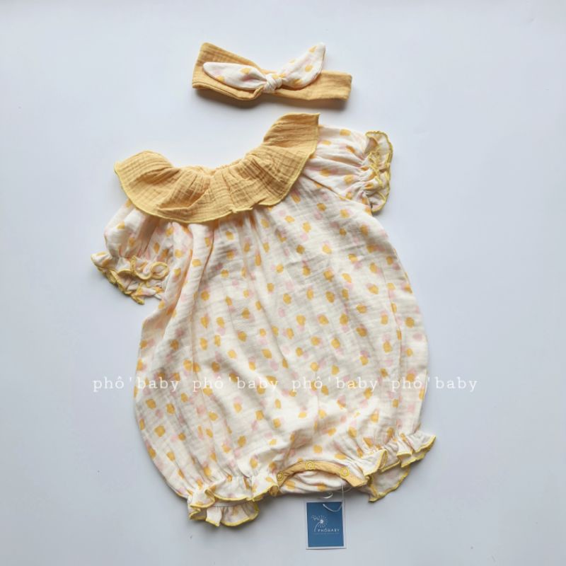 bộ liền thân xô muslin bèo cổ đáng yêu