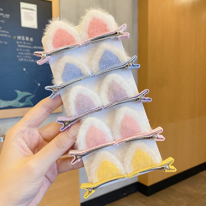 Kẹp Tóc Hình Tai Mèo Phối Lông Phong Cách Hàn Quốc Dễ Thương Cho Bé Gái