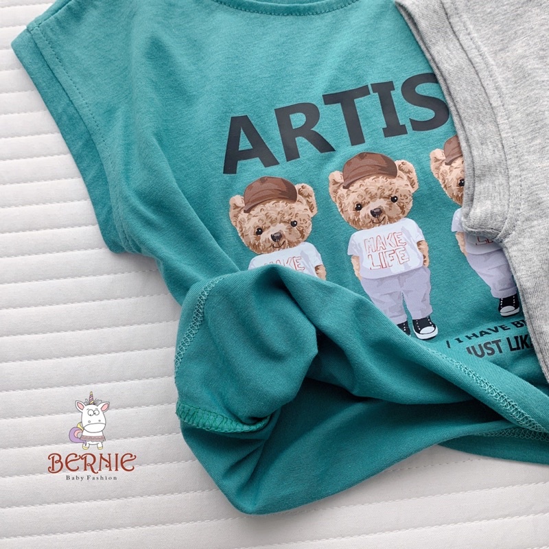 Áo ba lỗ bé trai Bernie cotton mềm mịn, họa tiết 4 chú gấu Artist 4 màu thấm hút mồ hôi cho bé từ 9-23kg