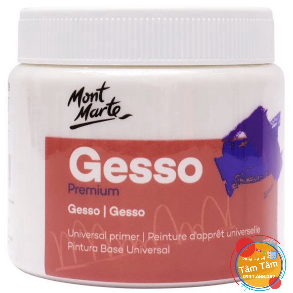 [ TÂM TÂM ]-Sơn lót, Gesso Mont Marte trắng/đen/Clear sử dụng cho màu Acrylic và màu dầu -