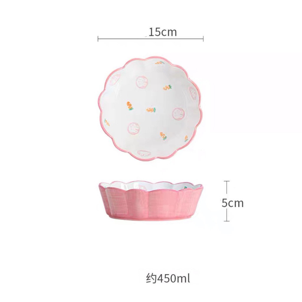 Bộ bát đĩa gốm sứ cao cấp bộ thỏ hồng 11 món siêu đáng yêu