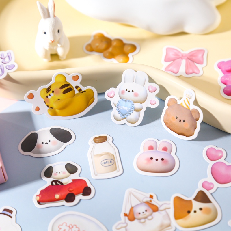 Flowertree Bộ 50 Miếng Dán Trang Trí Sổ Tay Hình Động Vật Marshmallow Dễ Thương