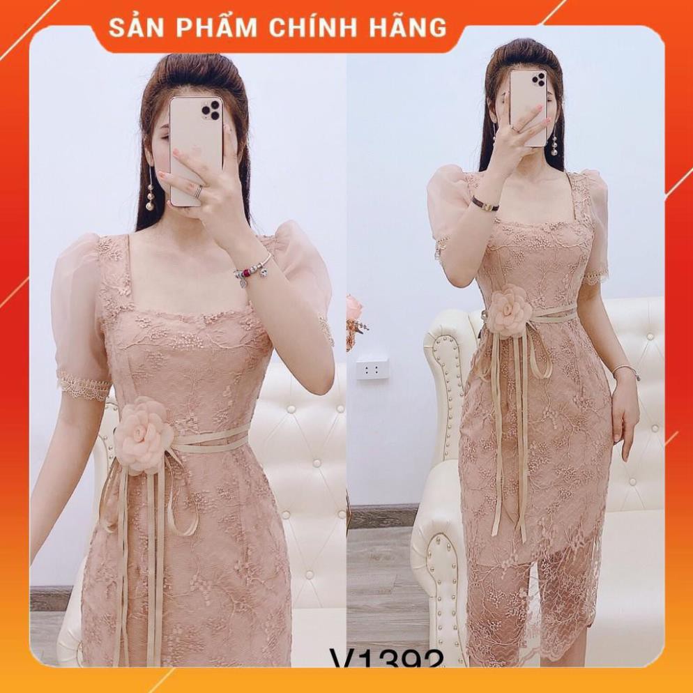 Váy Ôm- Váy Body Ren Màu Be Hoa Eo Sang Chảnh V1392- Chatfashion.vn1- Cao Cấp (Ảnh Thật Trải Sàn Do Shop Tự Chụp)