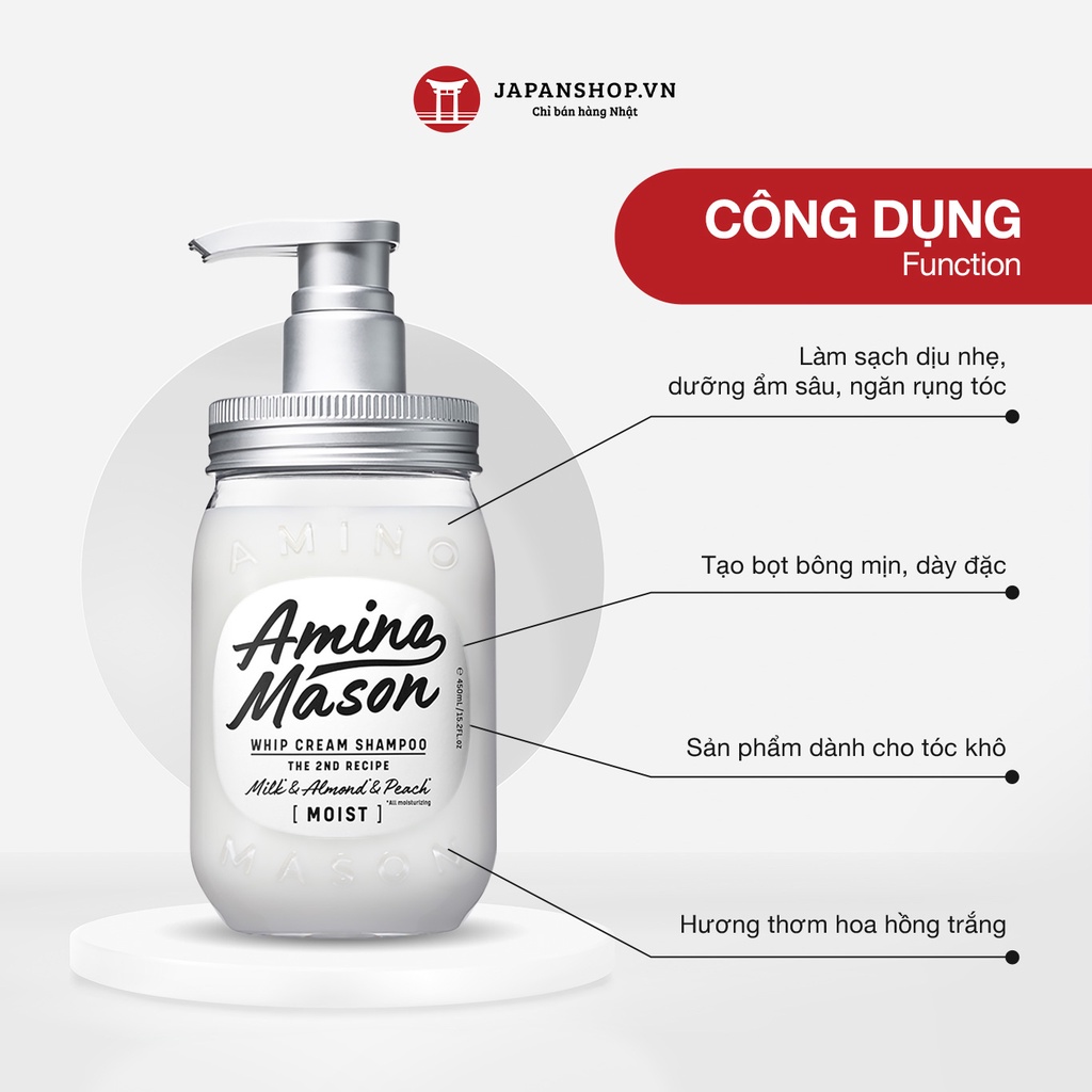 Combo dầu gội xả ủ thiên nhiên Amino Mason 2nd Moist phục hồi hư tổn cho tóc khô, dưỡng ẩm made in Japan