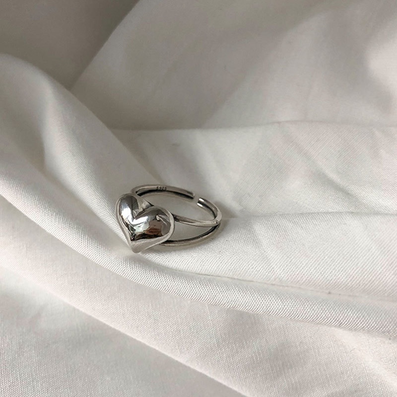 Bộ Nhẫn Hở Màu Bạc Hình Trái Tim Độc Đáo Thời Trang Cho Nữ