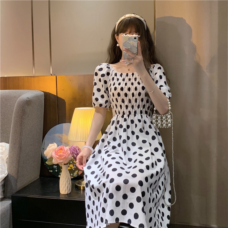 【HangFei】Đầm Cổ V Tay Phồng Đính Nơ Thời Trang Cho Nữ