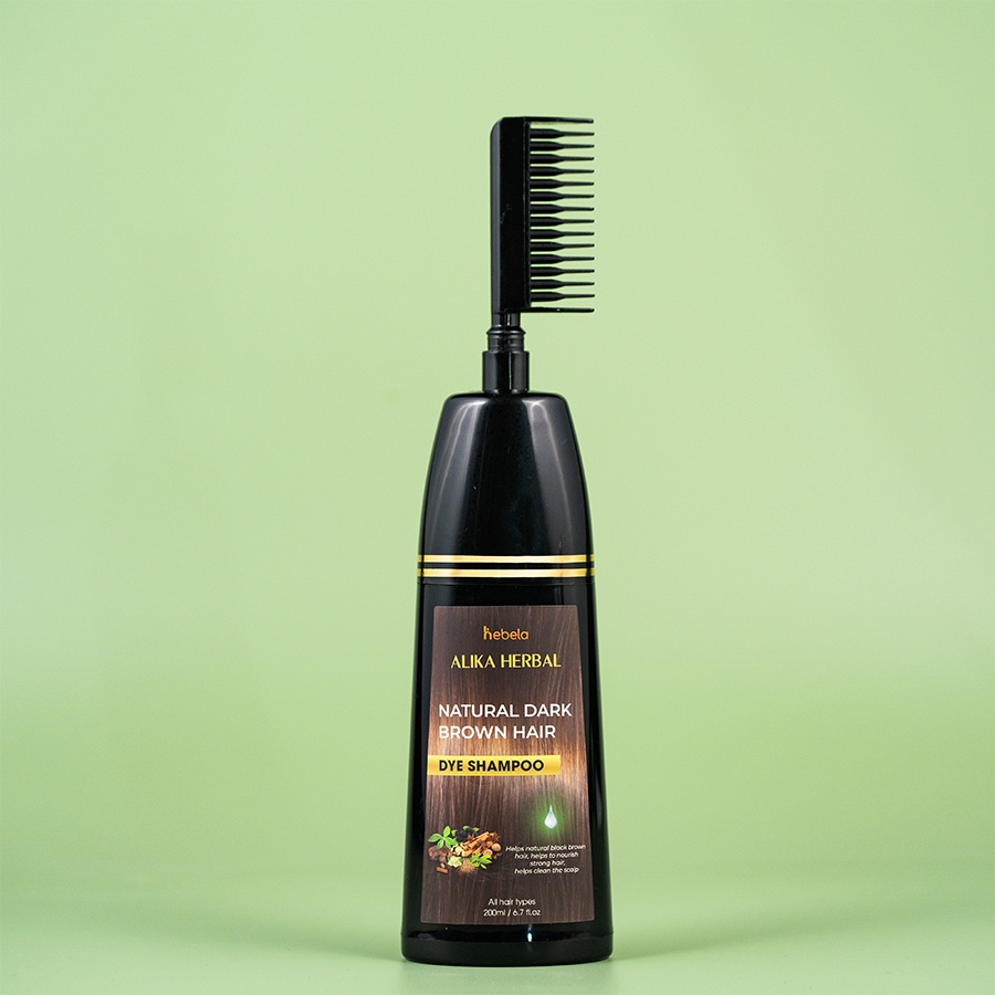 Dầu Gội Phủ Bạc ALIKA Màu  200ML, Thảo Dược Nhuộm Đen Tóc Chính Hãng Alika Natural Dark Brown Hair Dye Shampoo