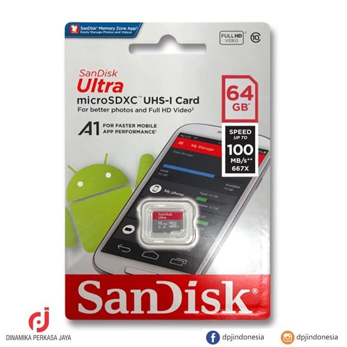 Micro Sd Sandisk Ultra Xc Uhs-I A1 64gb 100mb / S