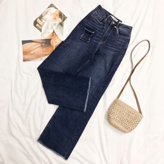 Jeans culottes túi hộp gấu cắt Kancan💖 Quần jean nữ ống suông cạp cao J422