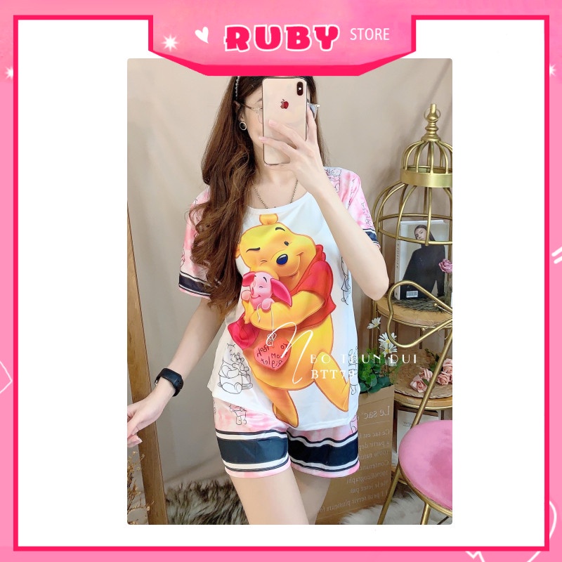 Set bộ hoạt hình Free Size Dưới 47KG ❤ Thun đùi mặc nhà chất đẹp mềm mịn mát ❤ Rubystorevn BTT79