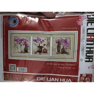 Tranh thêu chữ thập 3D - Bình Lan Tím 3 bức A1156 (kt: 39x39cm / 1 bức)