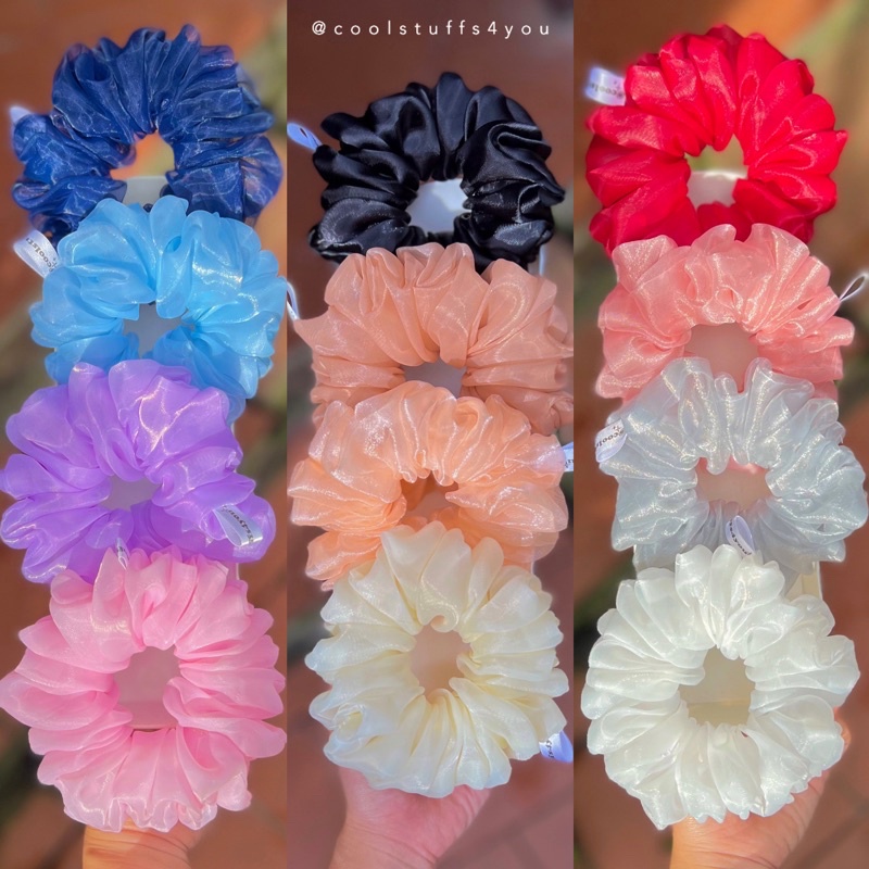 Buộc Tóc Scrunchies Voan Phồng Vải Đẹp Size Thường Nhiều Màu