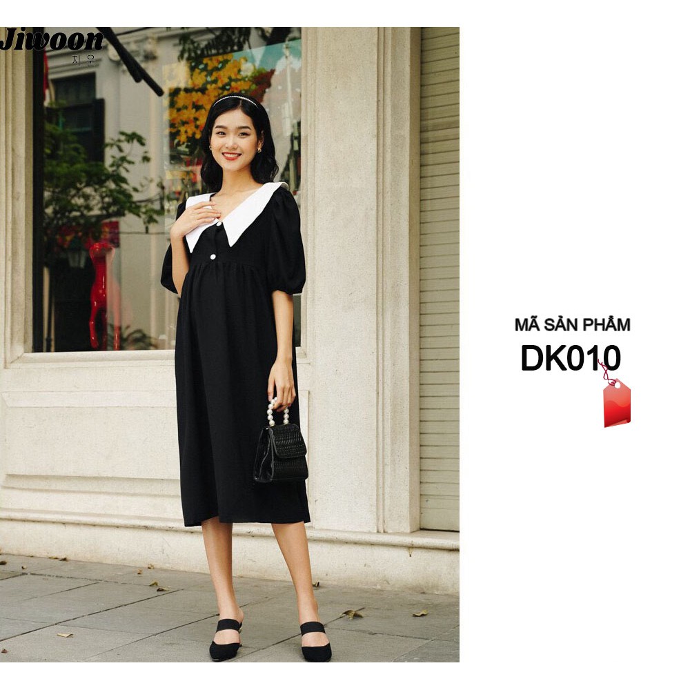 Đầm Bầu Đầm Béo Dáng Xuông Che Bắp Tay Vải Cotton Chất Mát Jiwoon DK010 Hàng Thiết Kế VNXK Xuất Hàn