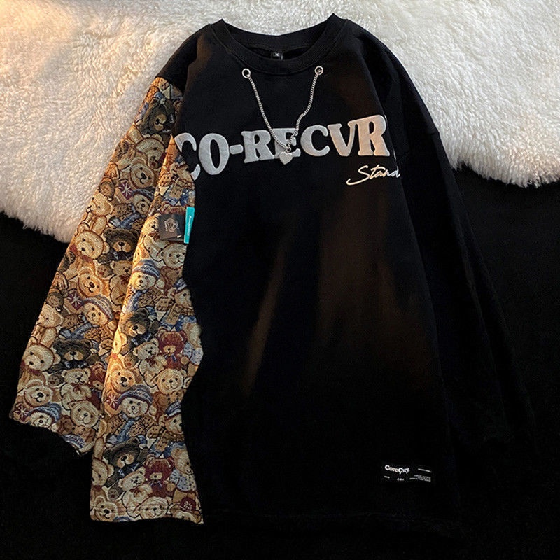 Áo sweater IELGY dài tay dáng rộng in hình gấu phong cách cổ điển cho nữ