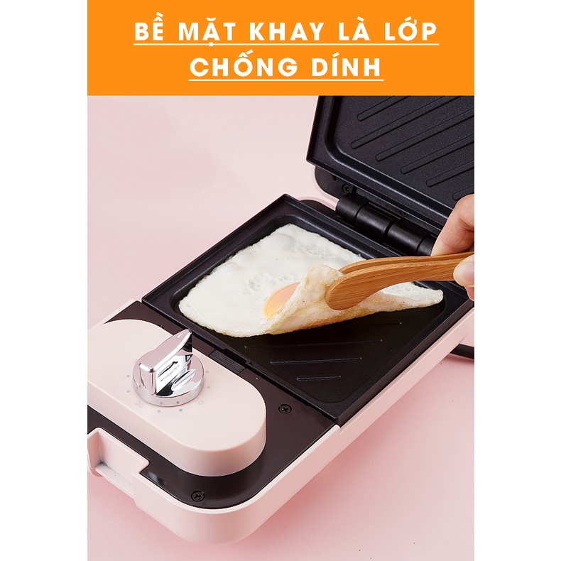 Máy Kẹp Nướng Bánh Mì Sandwich,Waffle Ăn Sáng Cao Cấp Đa Năng Tiện Lợi 650W Kèm 2 Đôi Khuôn Sẵn (Tặng ổ 3 chân sang 2)