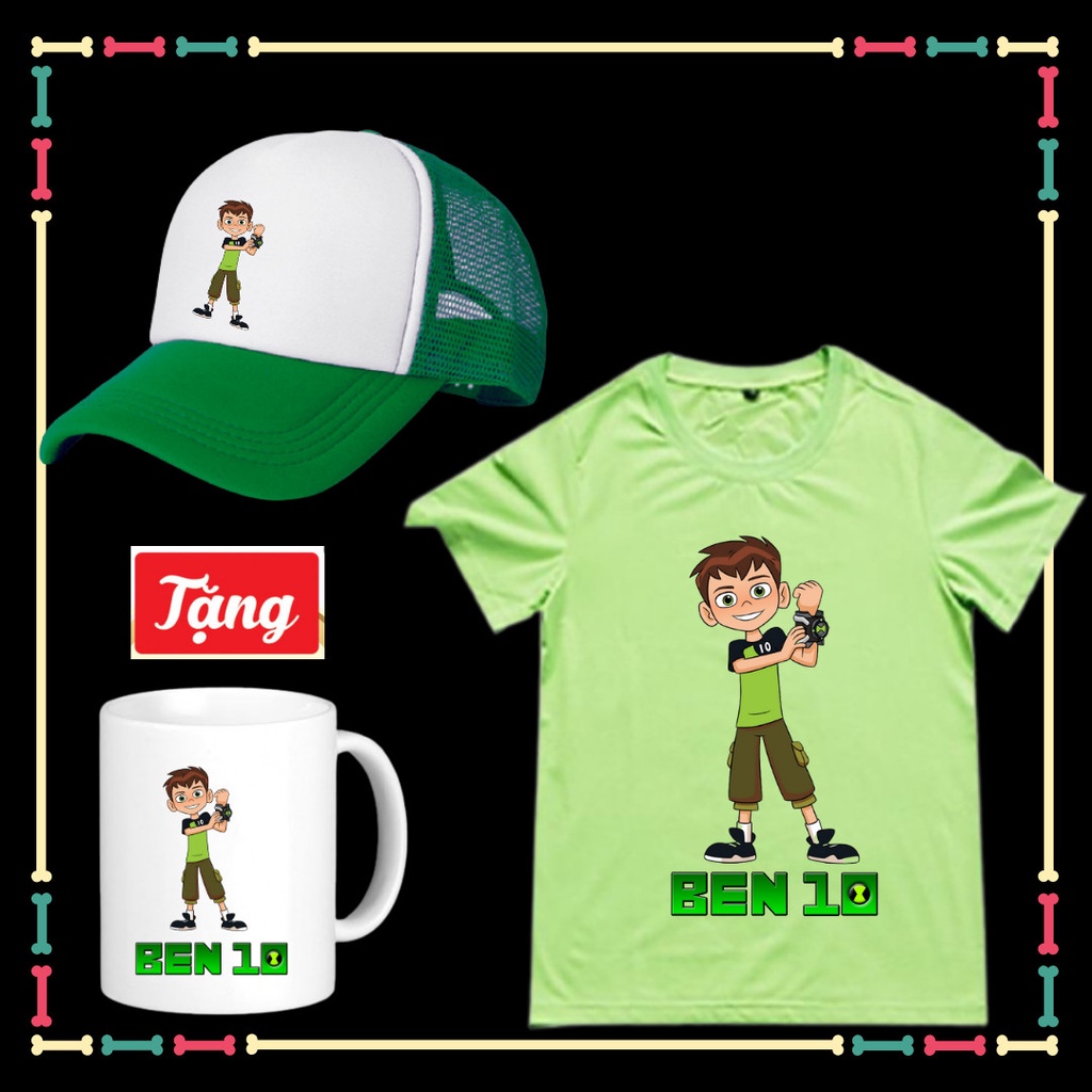 Combo Mũ áo cho bé trai bé gái Mẫu Ben 10 Ben Ten Tặng Ly Sứ in hình Ben 10 cho bé uống nước