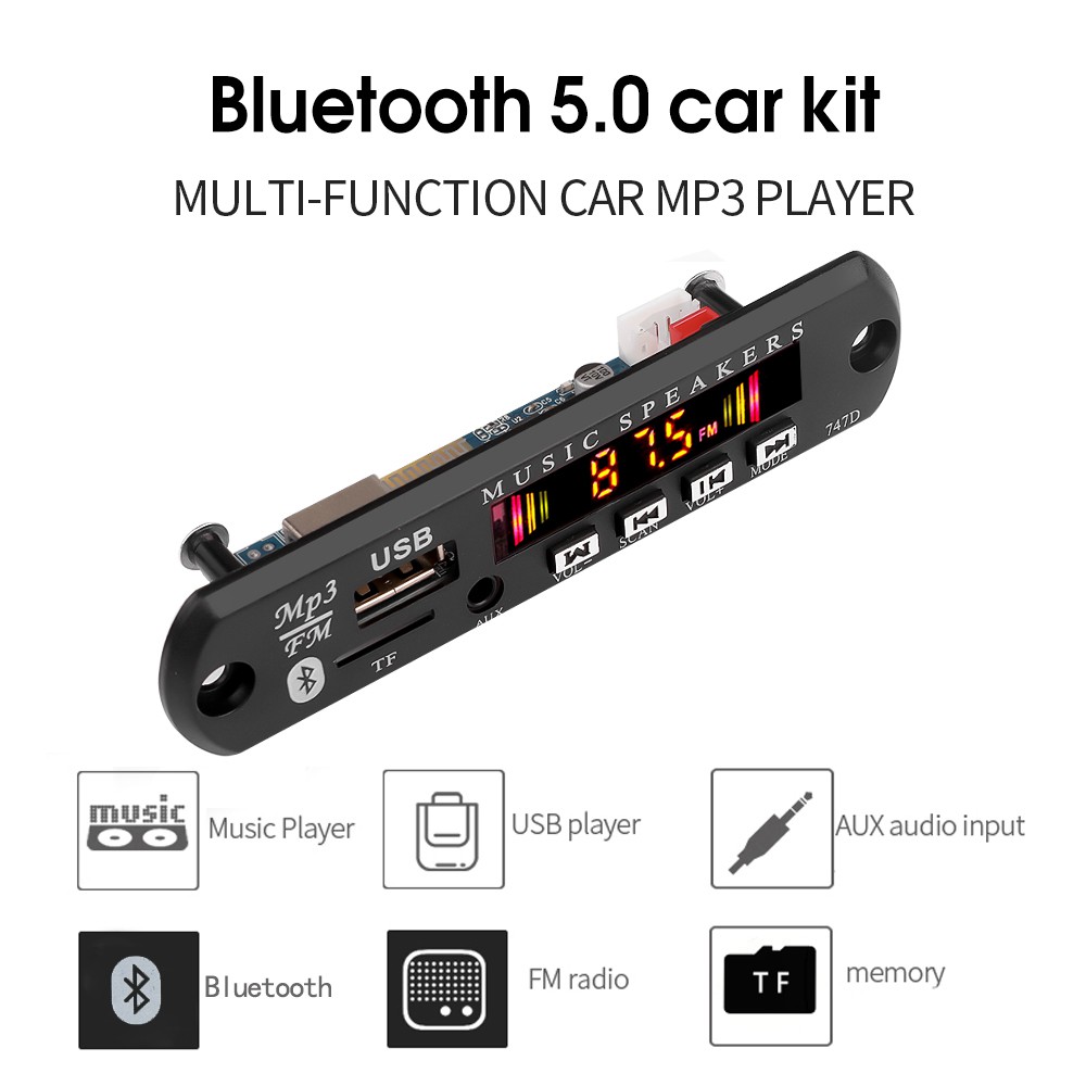 Bộ giải mã âm thanh Bluetooth 5.0 MP3 không dây 12V WMA hỗ trợ cổng USB TF Radio điều khiển từ xa cho xe hơi