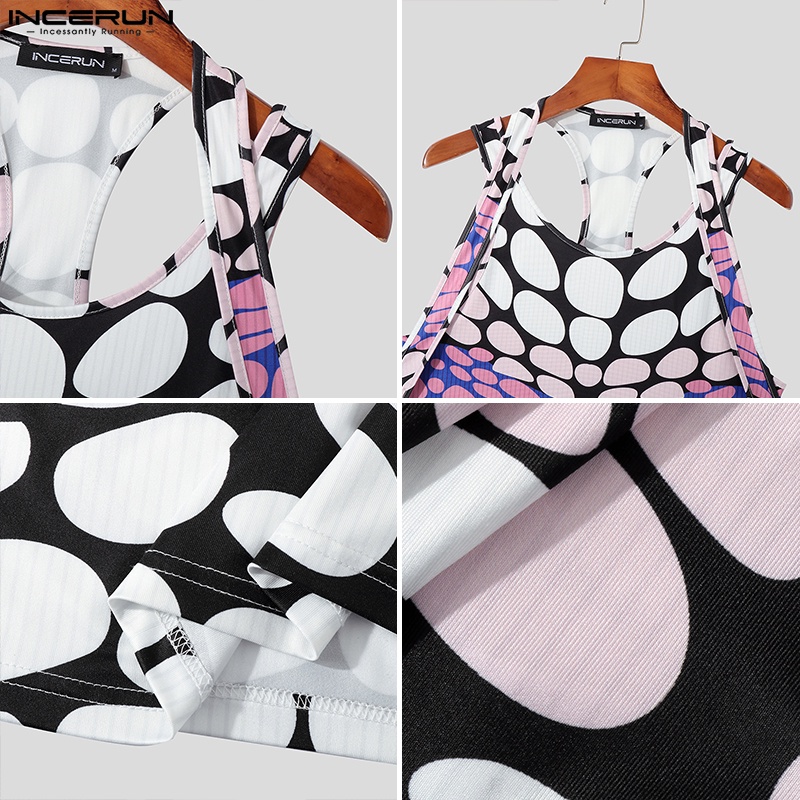 INCERUN Áo Thun Ba Lỗ Thể Thao Họa Tiết Chấm Bi Thời Trang Mùa Hè Cho Nam