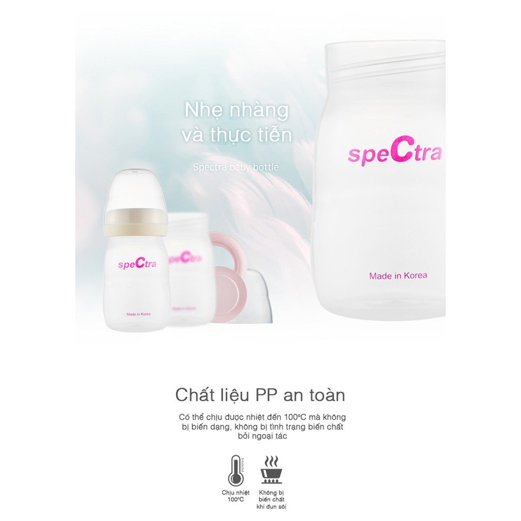 Bộ 2 bình sữa PP cổ rộng Spectra 160ml (Không gồm núm ti)