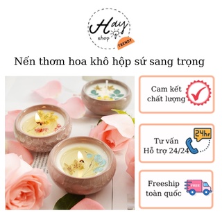 Nến Thơm Hoa Khô Thiên Nhiên,Nến Thơm Không Khói Hộp Sứ Sang Trọng An Toàn Có Thể Trang Trí