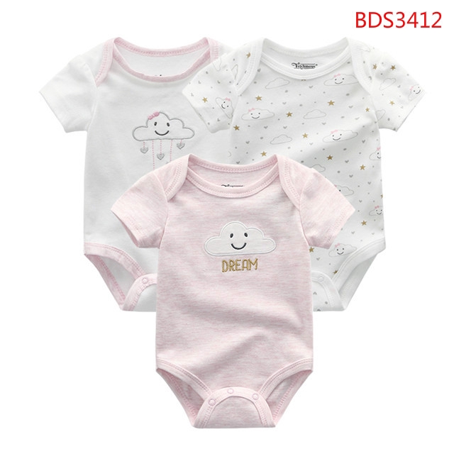 Bộ 3 áo liền quần bằng cotton họa tiết hoạt hình đáng yêu cho bé gái