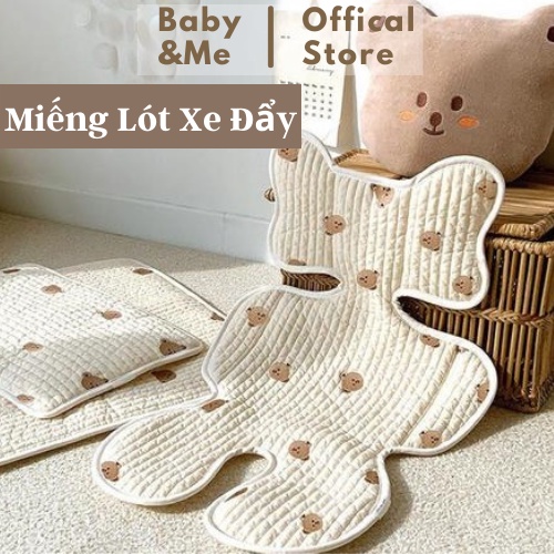 Miếng Lót Xe Đẩy Hoạ Tiết Gấu Thêu Chất Cotton Mềm Cho Bé