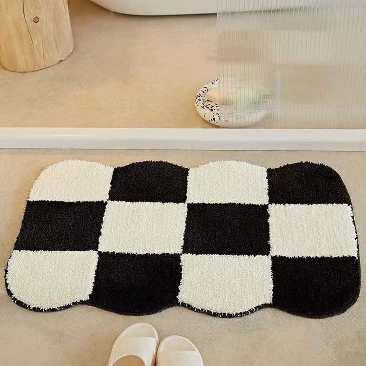 Thảm Chùi Chân Giả Len Cashmere Chống Trượt Thấm Hút Tốt Màu Trắng Đen