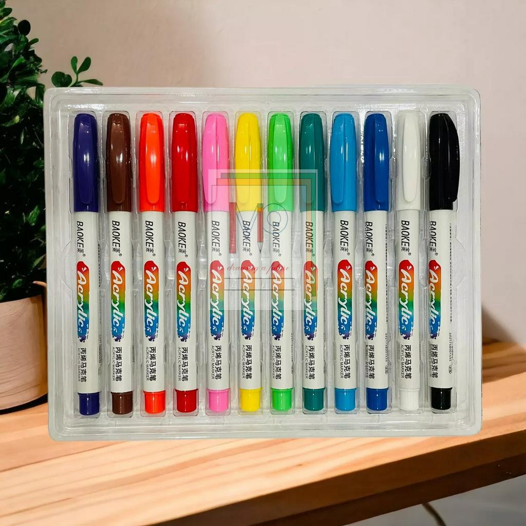 Bút acrylic 12 color Baoke MP2938 Màu Thường/ Màu Pastel Đầu lông cọ vẽ trên mọi bề mặt