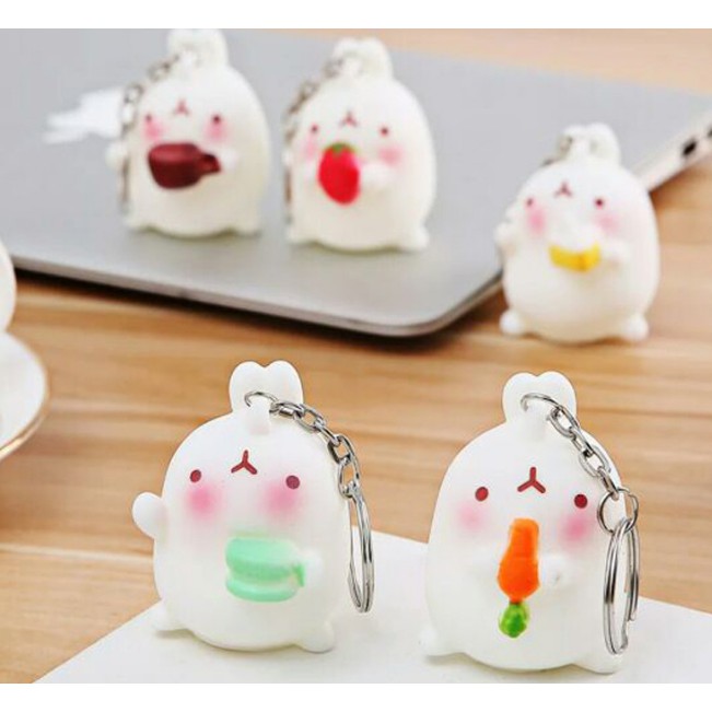 Móc Khóa cute Silicone Thỏ Mochi - Khóa Trắng