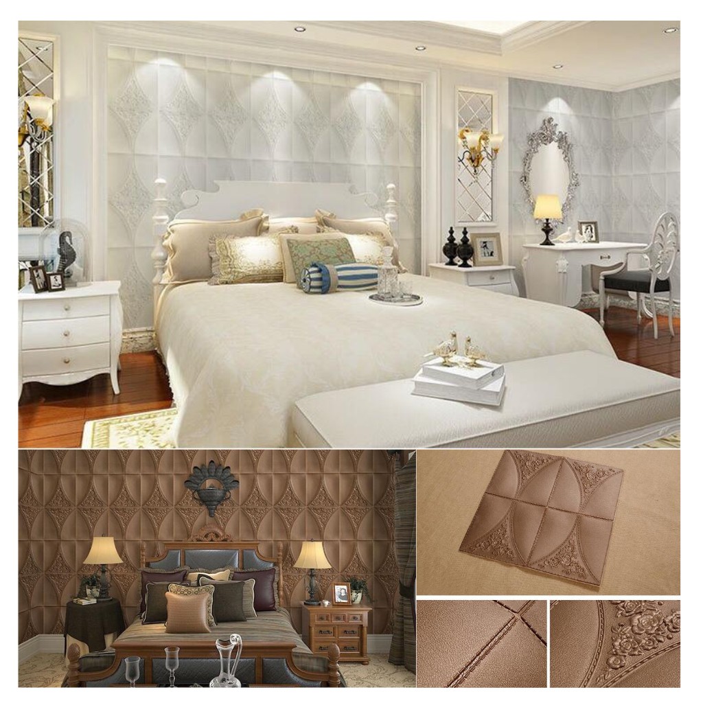 Xốp dán tường giả da hoa hồng miếng dán tường 3d có keo sẵn 70*77cm