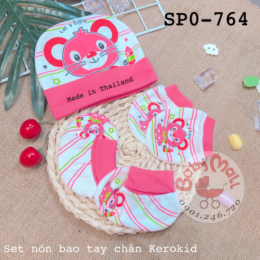 Set nón - bao tay - chân Kerokid cao cấp (chọn màu ngẫu nhiên bé trai/gái)