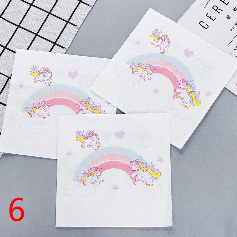 Set 20 Khăn Giấy In Hình Kỳ Lân Hoạt Hình Dễ Thương