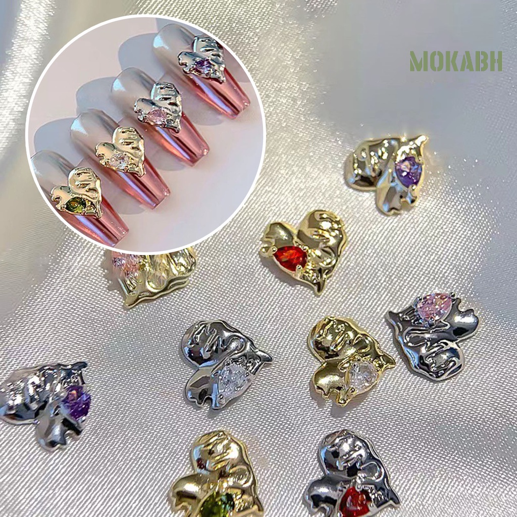 Set 5 Phụ Kiện Trang Trí Móng Tay Nghệ Thuật Hình Trái Tim Đính Đá Zircon Xinh Xắn