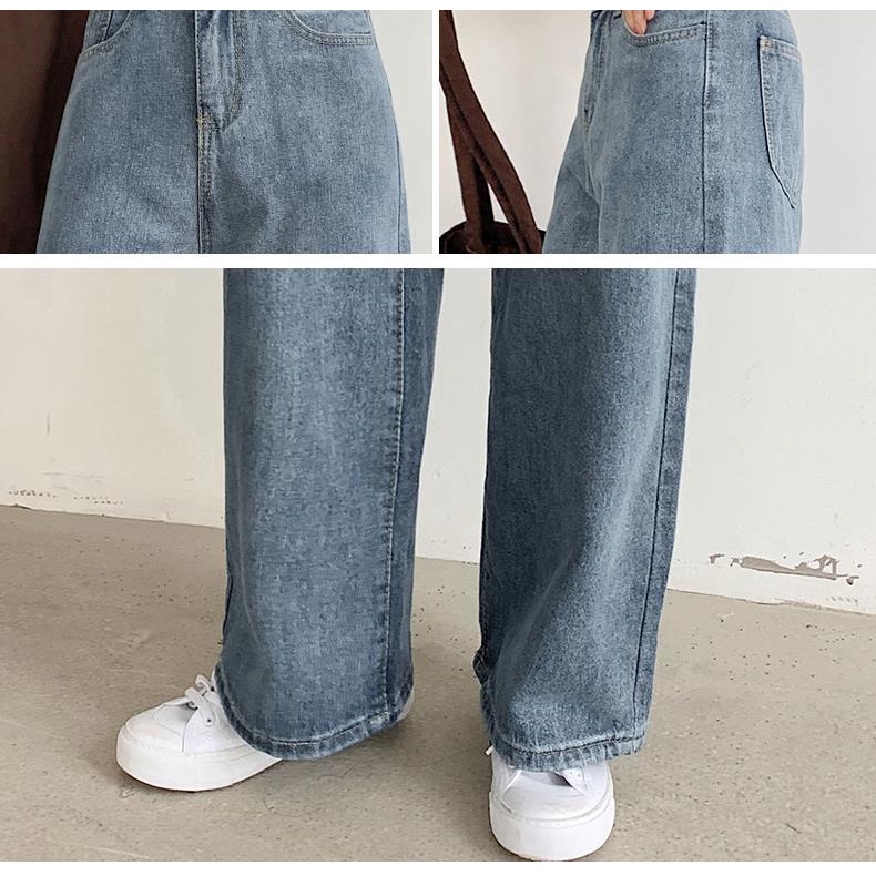 Quần Denim Lưng Cao Ống Rộng Thời Trang Trẻ Trung