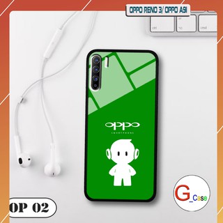 Ốp lưng Oppo A91/ Reno 3-lưng kính in logo hãng điện thoại