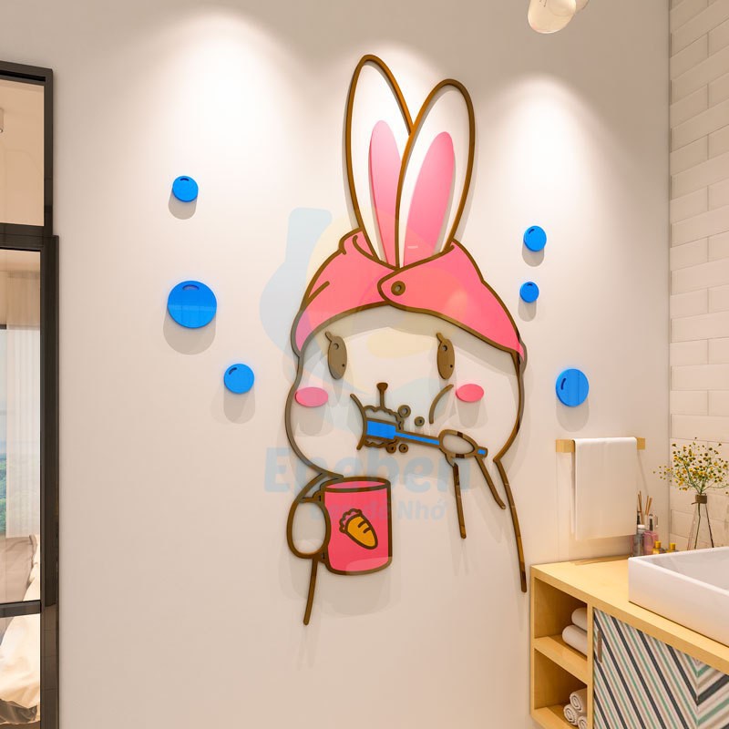 Tranh dán tường mica 3d decor khổ lớn bé thỏ Dán Cửa trang trí mầm non, phòng cho bé Nhiều Size - EPeBen