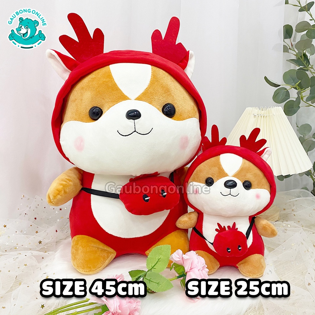 Gấu Bông Chó Shiba Cosplay mềm mịn size nhỏ 25 cm. Hàng cao cấp cho trẻ nhỏ.