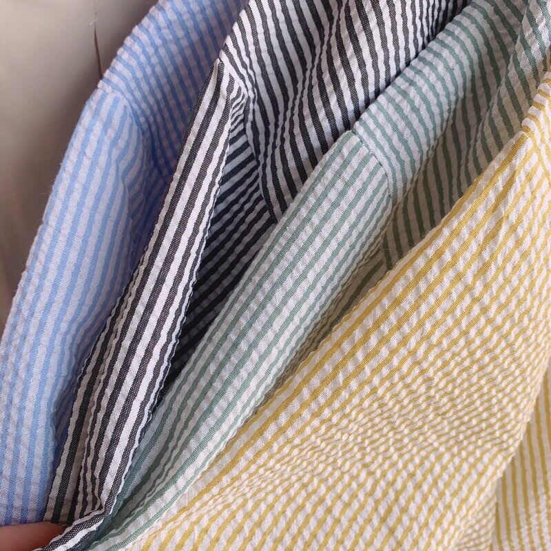 Áo sơ mi cộc tay kẻ sọc chất xốp form rộng oversize l