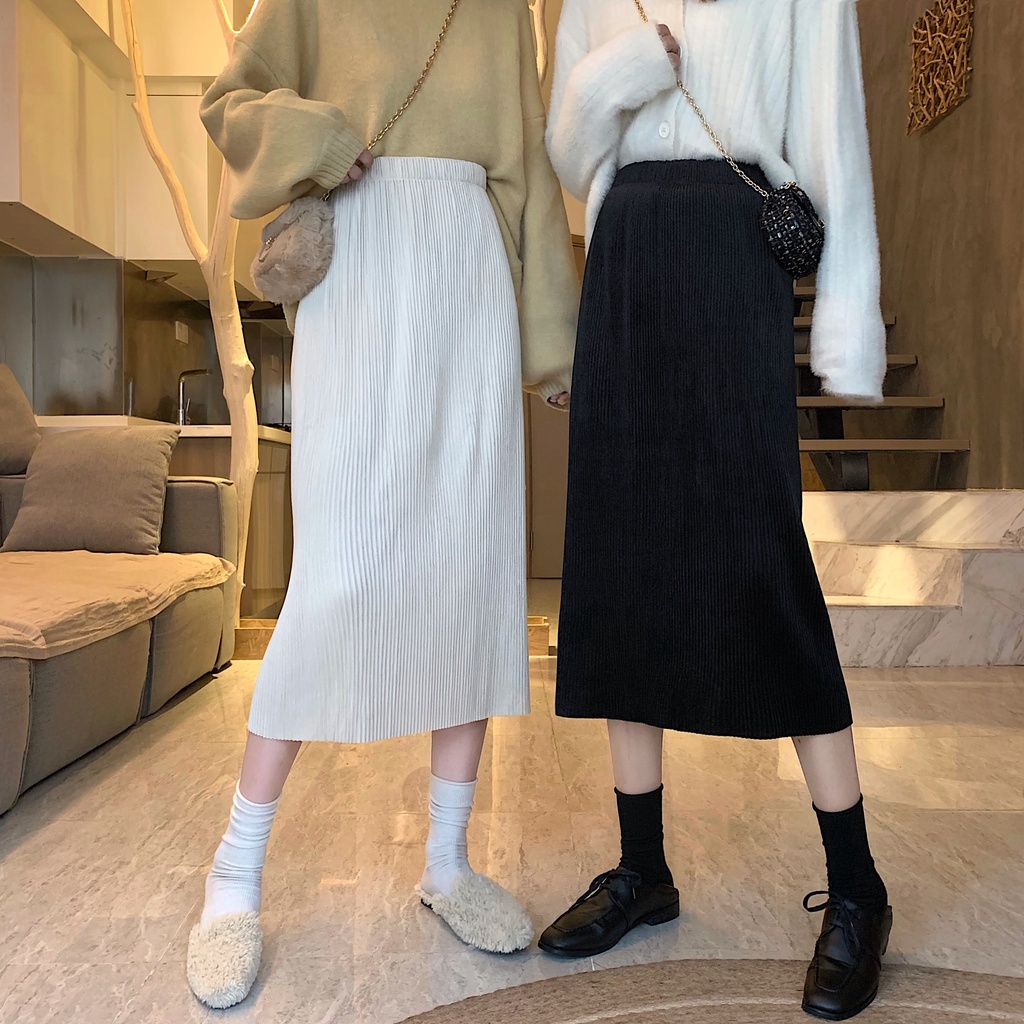 COZOK Chân váy chữ a lưng cao màu sắc đơn giản