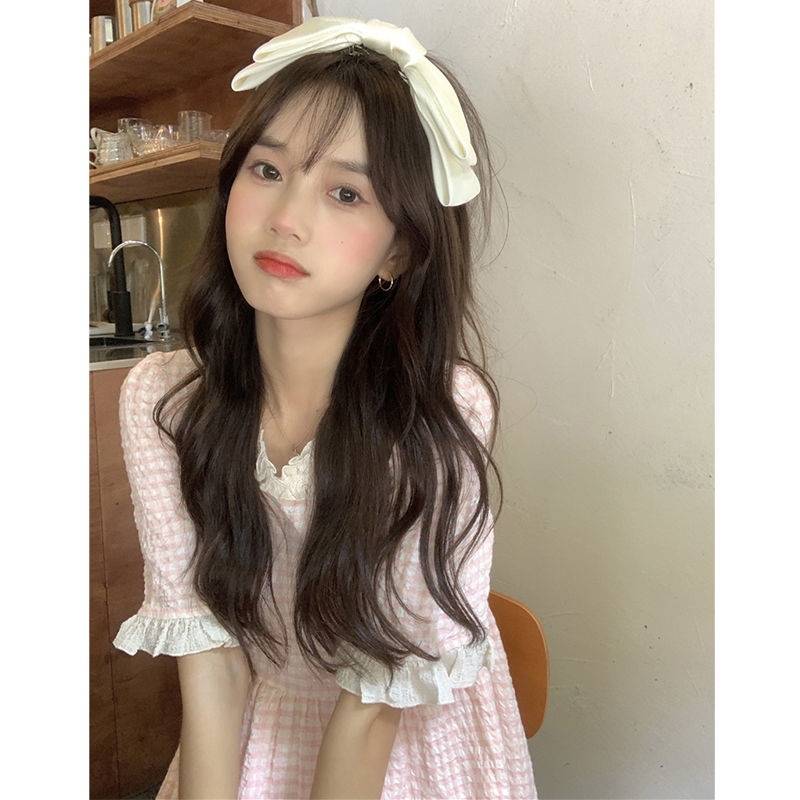 Đầm Công Chúa Tay Phồng Ôm Eo Họa Tiết Caro Màu Hồng Ngọt Ngào Phong Cách Nhật Bản Thời Trang Mùa Hè Cho Nữ