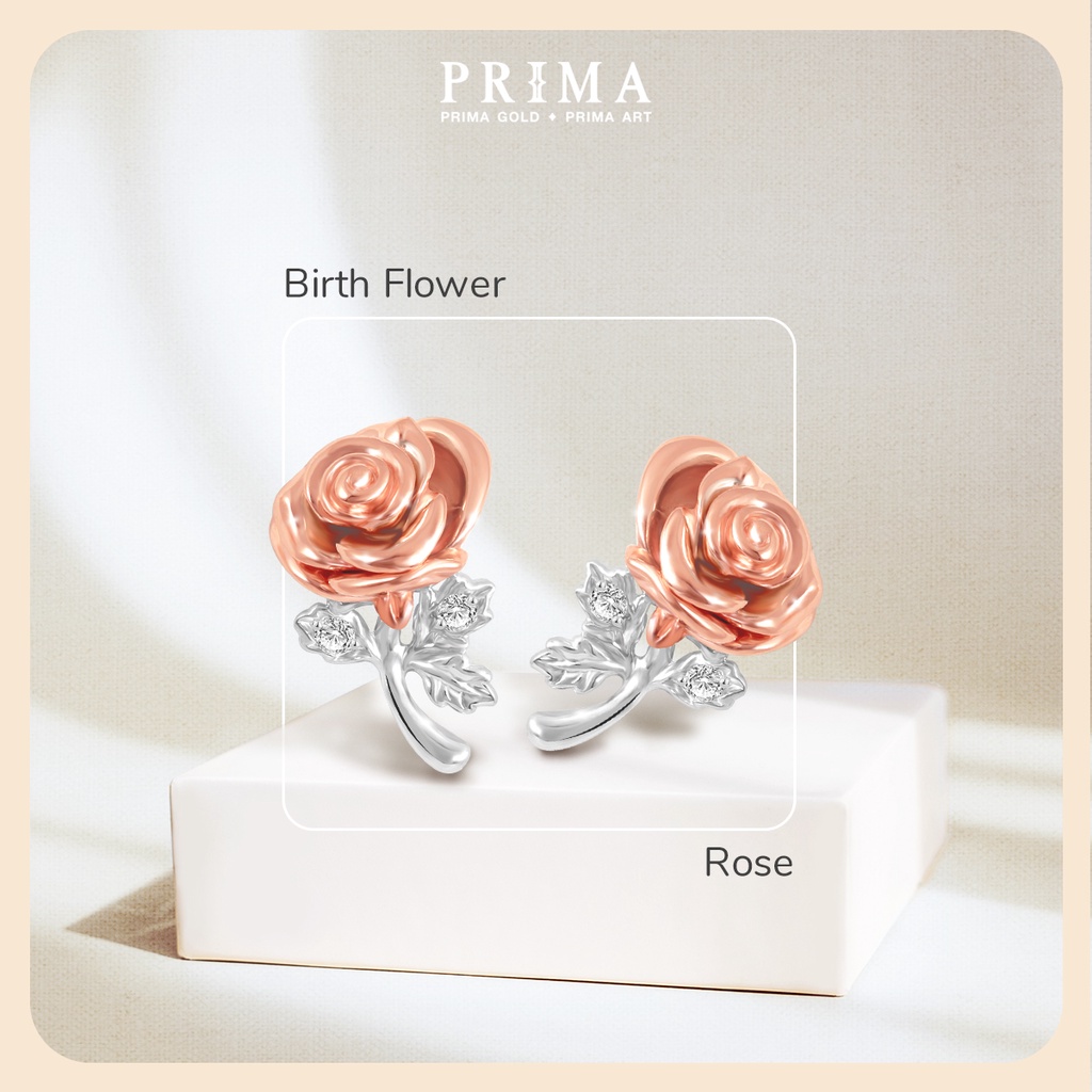 PRIMA Bông Tai Kim cương - Vàng 9K - Hoa Hồng Tháng 6 - BST Birth Flower - 991E1388