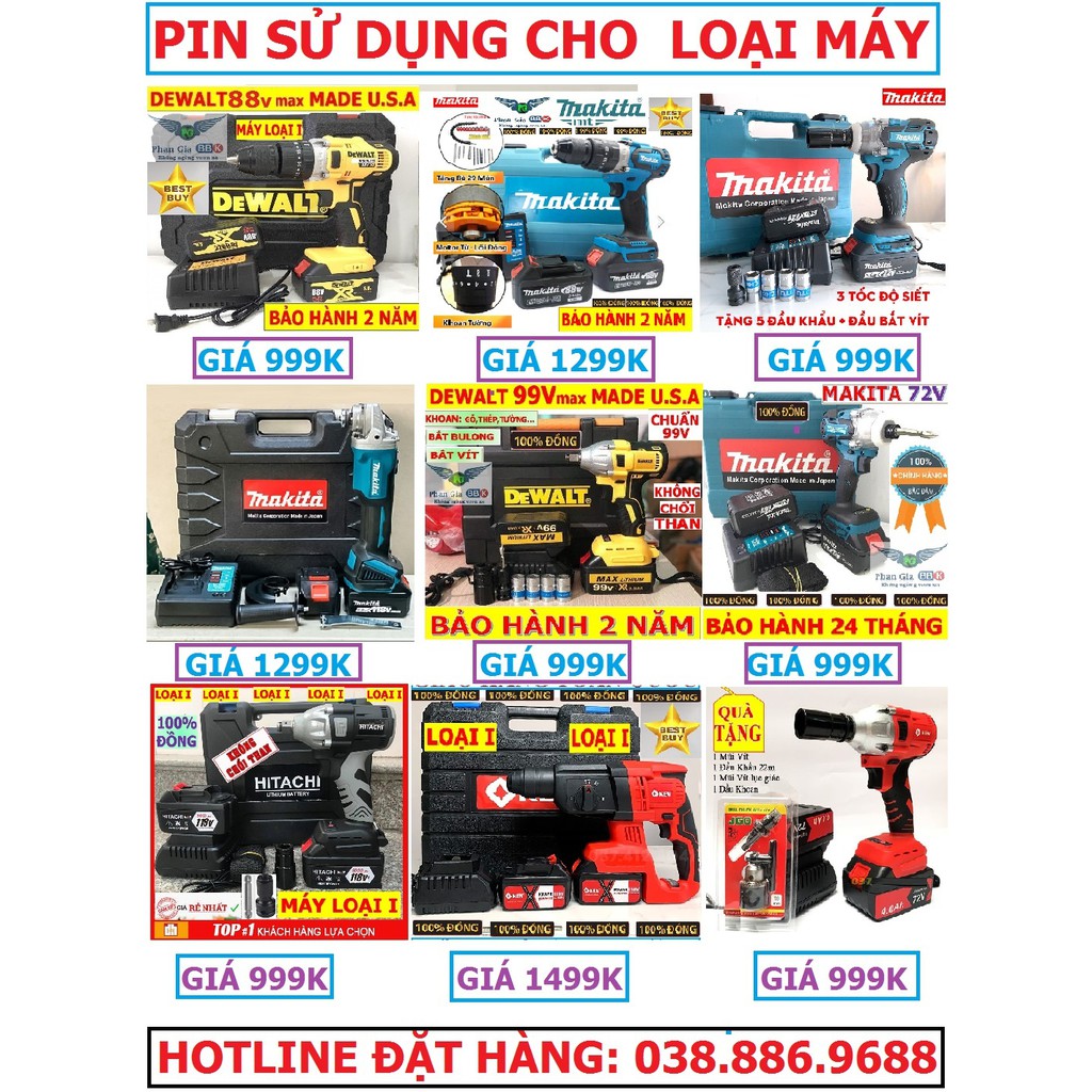 Pin Máy khoan DEWALT 66V có búa - PIN LI-ION CHUẨN 5 CELL Thời gian sử dụng 3 tiếng